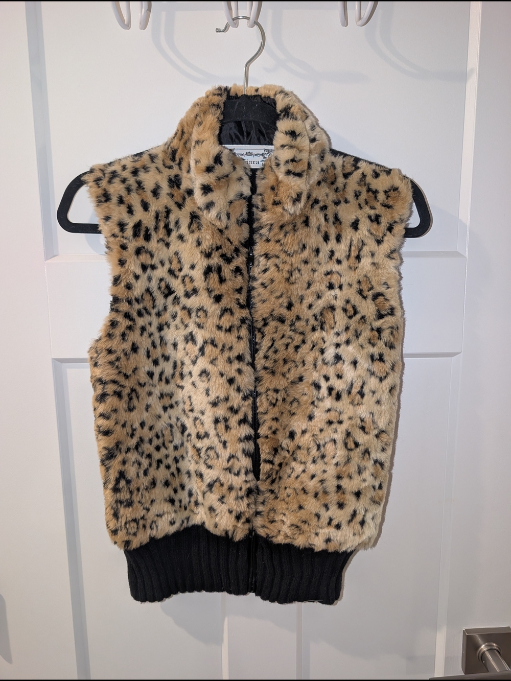 Tiara Girls' Faux Fur Leopard Print Vest in Tan and Black Small